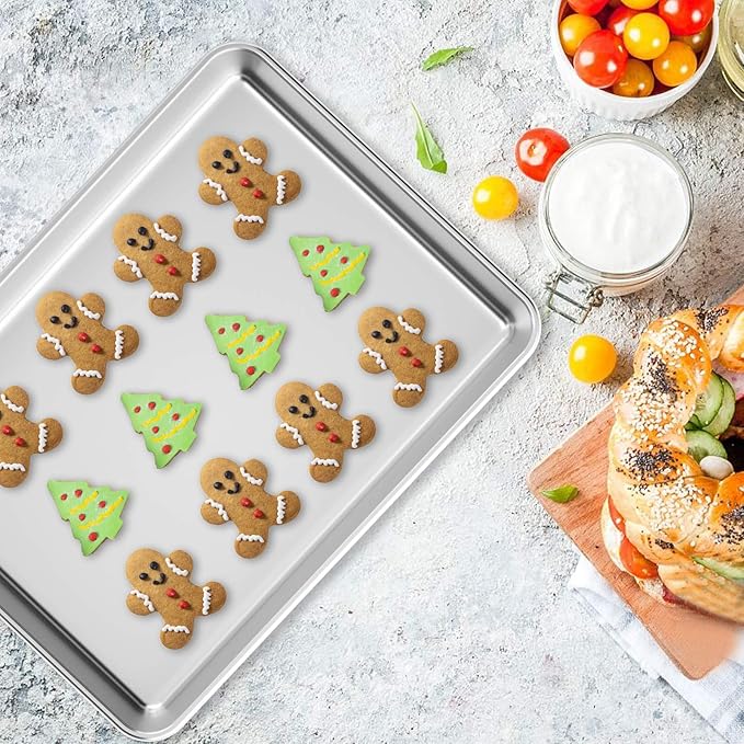 Wildone Baking Sheet Set of 2 - Stainless Steel Cookie Sheet Baking Pan, Size 12 x 10 x 1 inch, Non