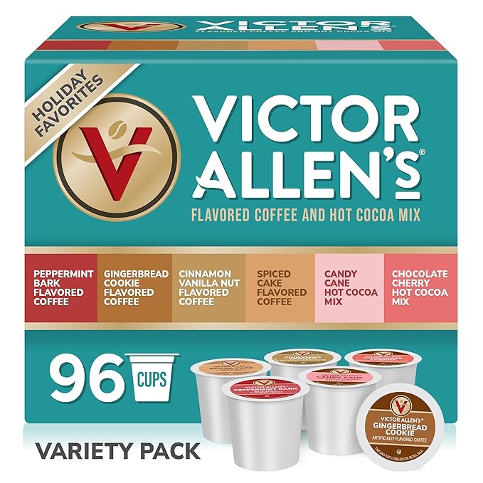 Victor Allen's Coffee Holiday Favorites Coffee & Hot Cocoa Variety Pack, 96 Count, Single Serve