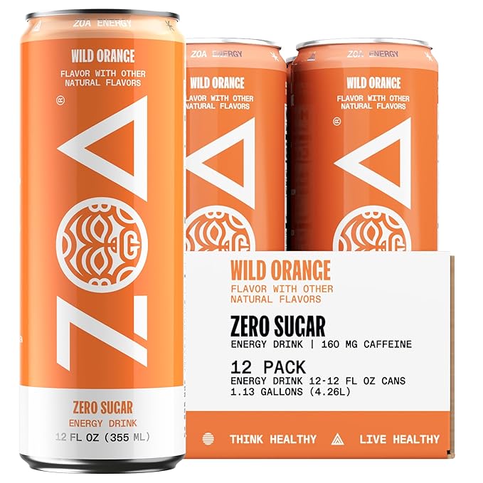 ZOA Zero Sugar Energy Drinks, Wild Orange - Sugar Free with Electrolytes, Healthy Vitamin C, Amino