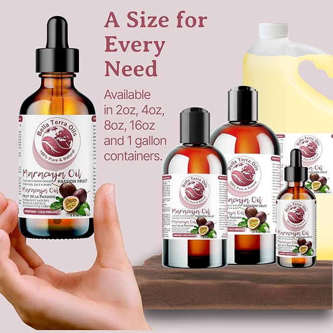 Bella Terra Oils - Maracuja Seed Oil 16oz - Cold-Pressed Purity from Passion Fruit Seeds, Infused