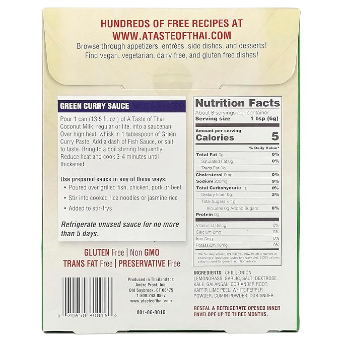 Taste Of Thai, Paste, Green Curry, 12/1.75 Oz