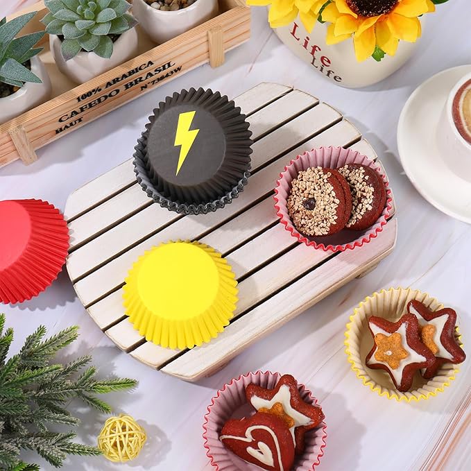 600 Pcs Lighting Cupcake Liner Cartoon Red Yellow Black Paper Baking Cup Animation Muffin Cupcake