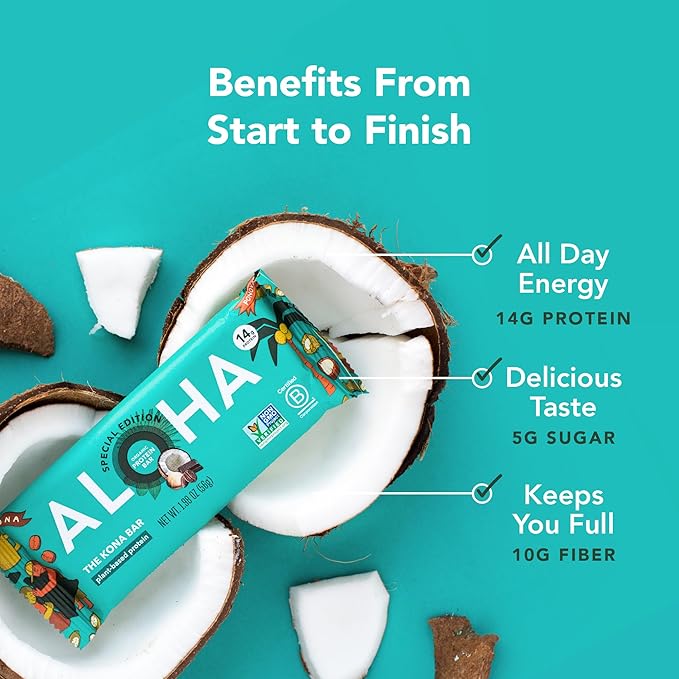 ALOHA Organic Plant Based Protein Bars | The Kona Bar - Special Edition | 6 Count, 1.98oz Bars |