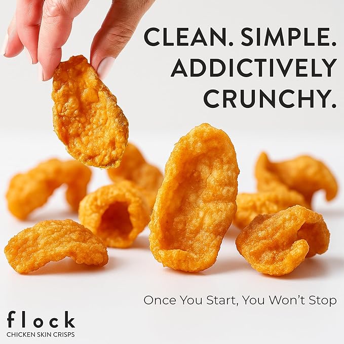 Flock Keto Chicken Skin Chips | Ranch Flavor | Low Carb, High Protein, Sugar Free, Gluten Free