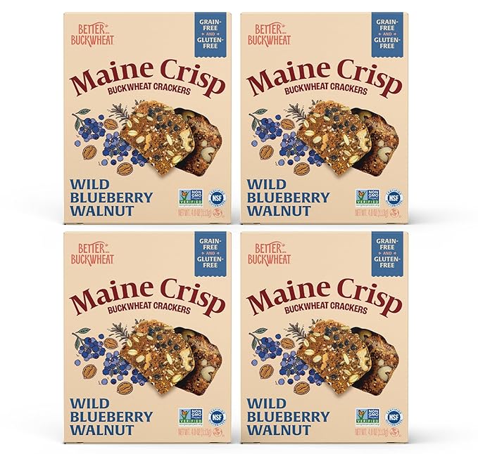 Maine Crisp Wild Blueberry Crisps - Gluten-Free Crackers With Blueberries, California Walnuts &