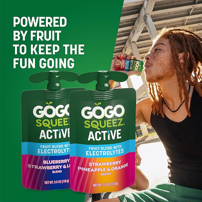 GoGo squeeZ Active Fruit Blend with Electrolytes | 18-Count Variety Pack | Blueberry Strawberry