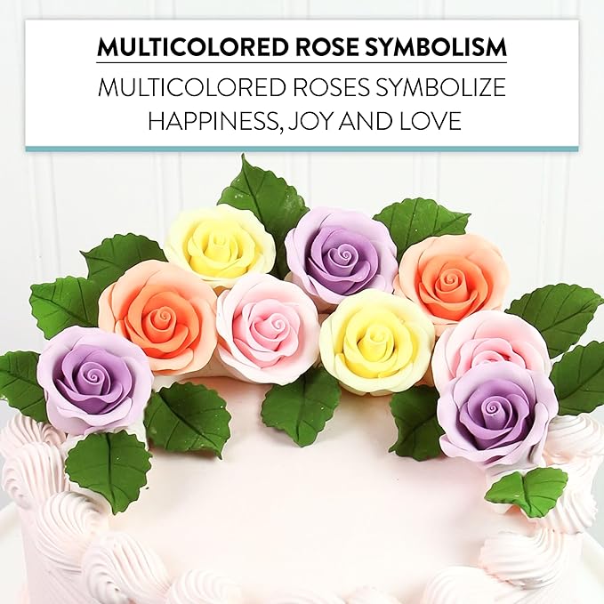 Global Sugar Art Premium Edible Roses, Assorted Spring Colors, Unwired, Medium 1.5 inches, 12 Count