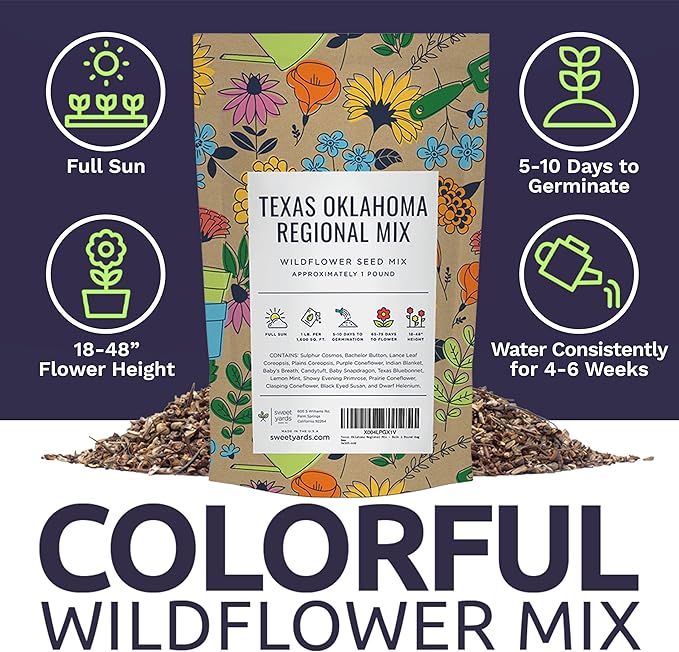 Texas Oklahoma Regional Mix Seeds for Planting - Bulk 1 Pound Bag - Over 240,000 Native Seeds