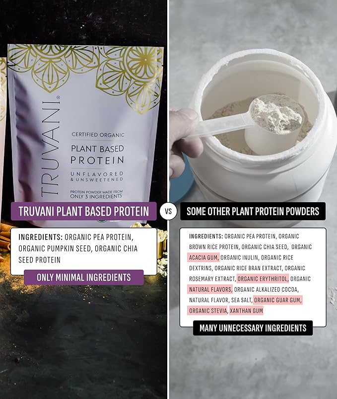 Truvani Vegan Pea Protein Powder | Unflavored | 20g Organic Plant Based Protein | 1 Serving | Keto
