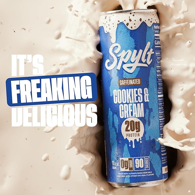 Spylt High Protein Cookies & Cream Milk with 60mg Caffeine & 20g Protein - 90 Calories, Ready to