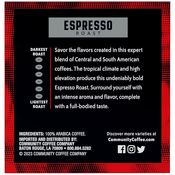Community Coffee Dark & Bold Espresso Roast 12 Count Coffee Pods, Extra Dark Roast Compatible with