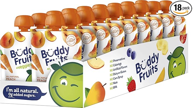 Buddy Fruits & Veggies Snacks To Go Peach Carrot Unsweetened Applesauce 3.2oz Pouch (18pk)