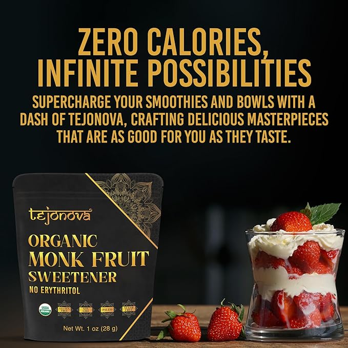 Organic Monk Fruit Powder, Pure Monk Fruit Sweetener No Erythritol, Monkfruit Sweetener Pure