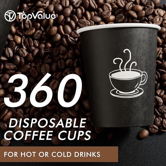 360 Pack 8 oz Paper Coffee Cups, Disposable Black Paper Cups for Hot Beverage, Drinking Water, Used