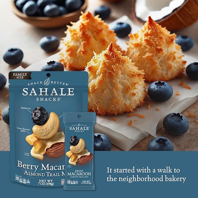 Sahale Snacks Berry Macaroon Almond Trail Mix, 7 oz Pouches (1 Pack) - Dry-Roasted Deluxe Mixed