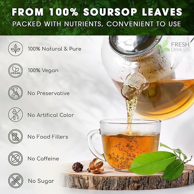 FreshDrinkUS, 240+ Premium Soursop Graviola Dried Leaves Tea, 230-250 Whole Soursop Leaves