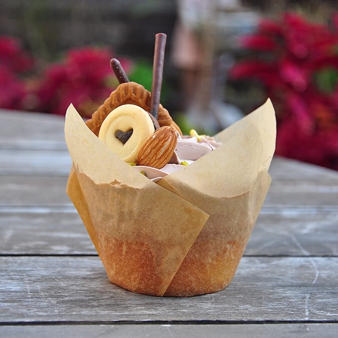 Extra Large Jumbo Muffin Greaseproof paper Baking cupcake cups, 2-1/4" x 3-3/4" Natural Tulip