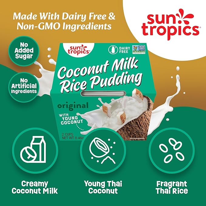 Sun Tropics Coconut Milk Rice Pudding Snack, Original, Gluten Free, Dairy Free, Vegan, Low Sugar