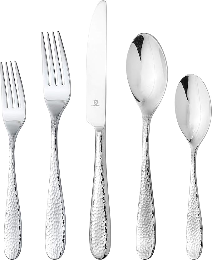 Hammered Silverware Set | Premium 18/10 Stainless Steel Flatware Service for 8 | Heavy-Duty &
