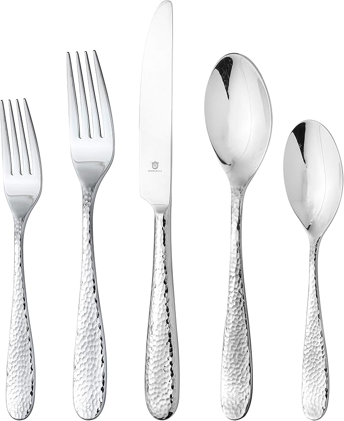 Hammered Silverware Set | Premium 18/10 Stainless Steel Flatware Service for 4 | Heavy-Duty &