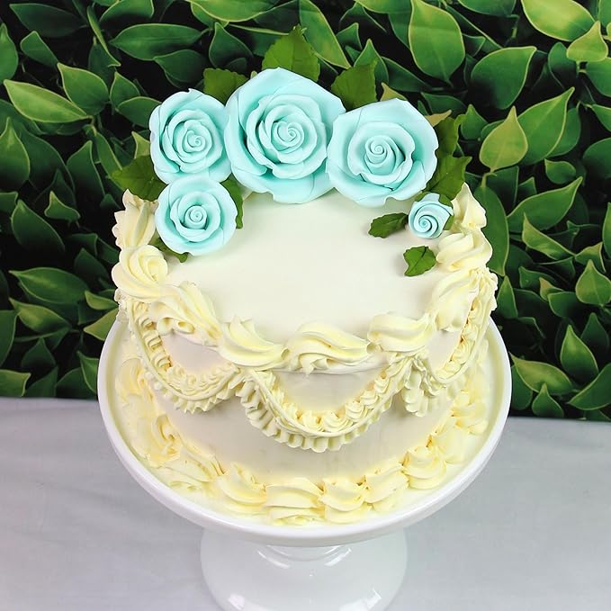 Global Sugar Art Exquisite Rose & Leaf Tray Sugar Cake Flowers, Blue Unwired, 5 Count by Chef Alan