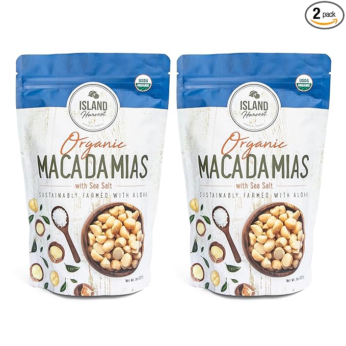 Island Harvest Organic Macadamia Nuts with Sea Salt - 100% Hawaiian Keto Friendly Nuts, All-Natural