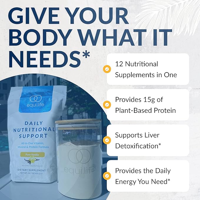 Equilife Daily Nutritional Support, All-in-One Multivitamin Meal Replacement, Pure Vanilla Flavor