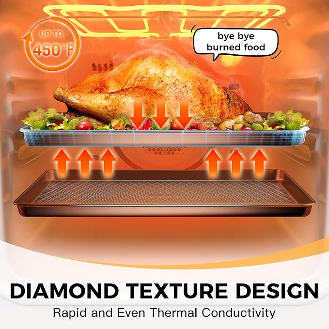 HONGBAKE 9-Piece Baking Pans Set Nonstick, Stackable Non Toxic Bakeware Sets with Diamond Texture