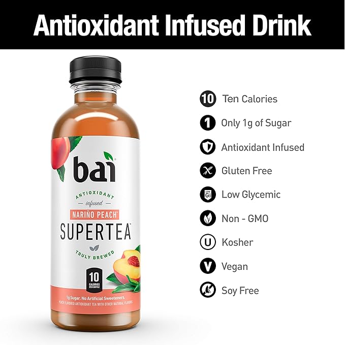 Bai Iced Tea, Narino Peach, Antioxidant Infused Supertea, Crafted with Real Tea (Black Tea, White