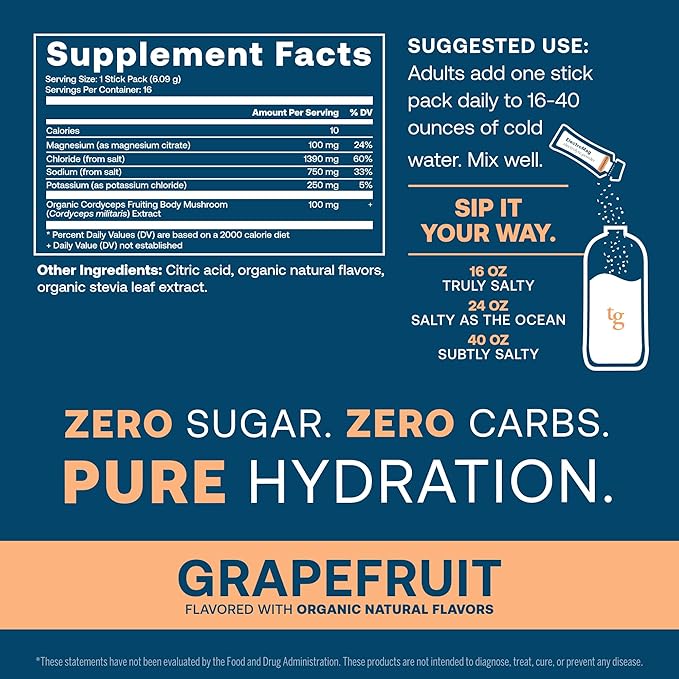 True Grace ElectroMag - 16 Stick Packs (Pack of 2) - Grapefruit - Electrolyte Powder for Rapid