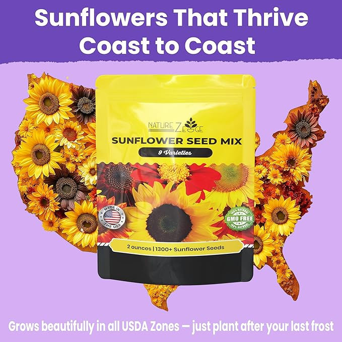 NatureZ Edge 1300+ Sunflower Seeds Garden Variety Pack, Bulk Sunflower Seeds for Planting Flowers