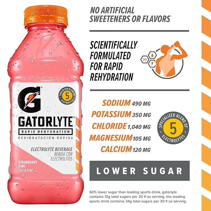 Gatorlyte Rapid Rehydration Electrolyte Drink, Strawberry Kiwi, Specialized Blend of 5
