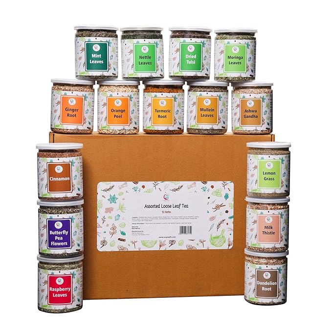 Assorted Loose Leaf Tea | 15 Delightful Herbs | Upto 900 Servings | 100% Raw & Natural | Add Health