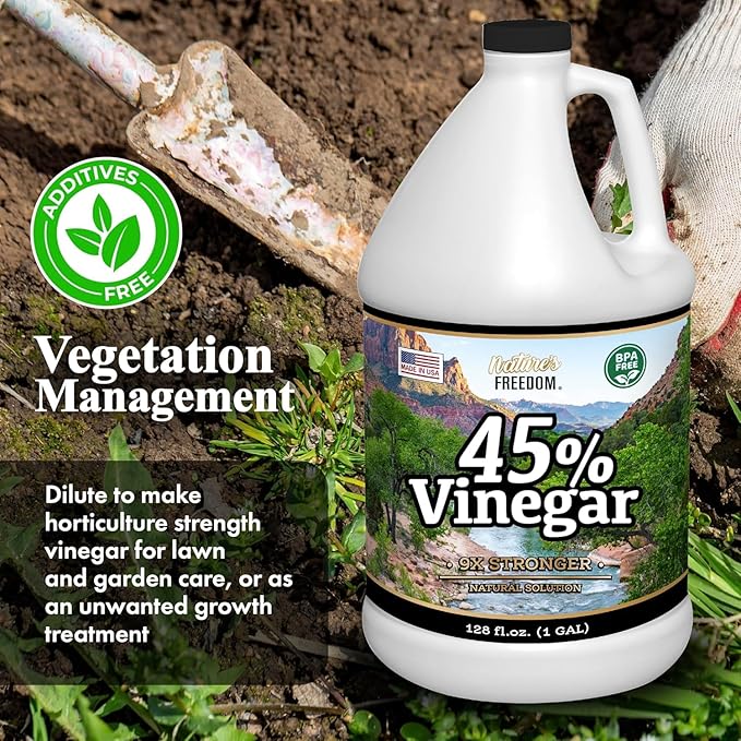 Nature's Freedom 45% Concentrated Vinegar, 1 Gallon with “How to Use Vinegar” Cleaning Book