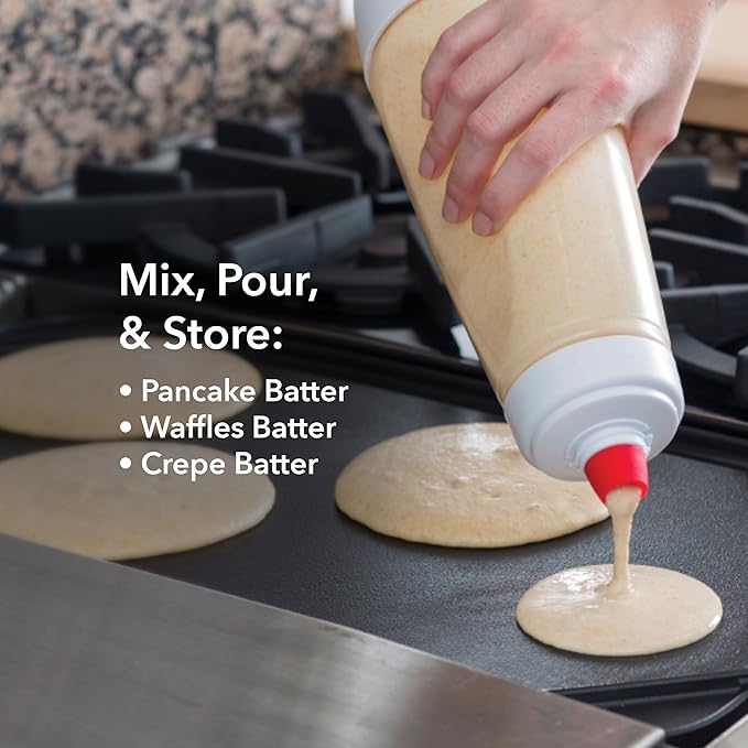Whiskware Pancake Bottle, Batter Dispenser and Mixer with BlenderBall Wire Whisk, Durable, No-Mess