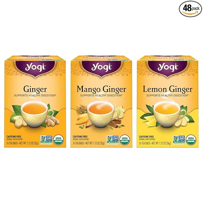Yogi Tea Ginger Variety Sampler - 16 Bags per Pack (3 Packs) - Caffeine-Free, Organic Nausea Relief