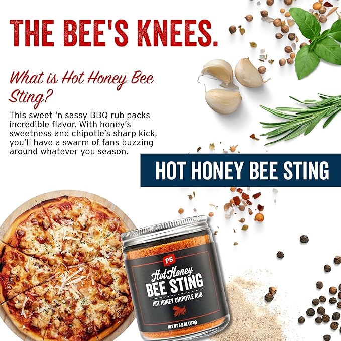 PS Seasoning Bee Sting - Hot Honey Chipotle BBQ Seasoning and Rubs for Smoking, Grilling, Baking