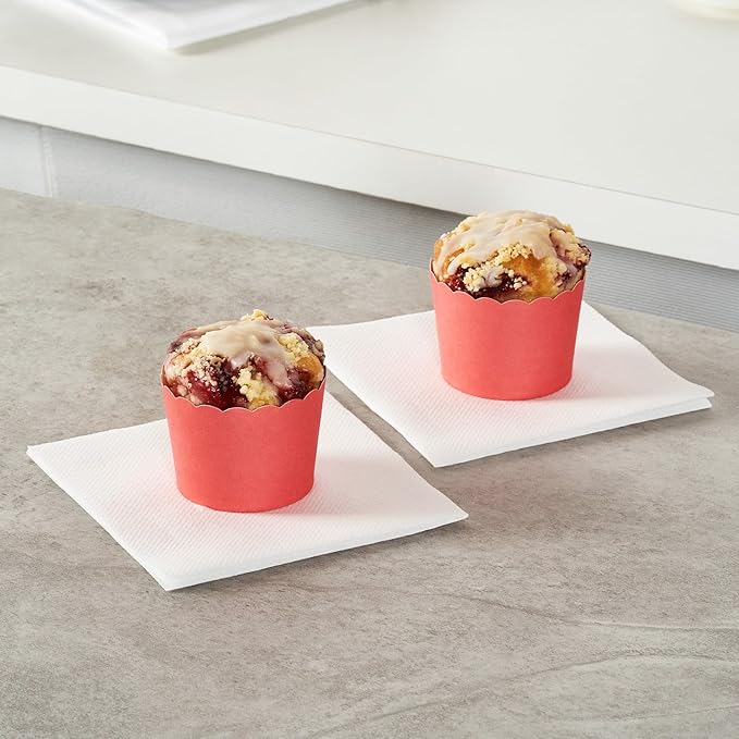 Panificio 3 Ounce Cupcake Wrappers, 200 Scalloped Baking Cups - Oven-Ready, Greaseproof, Red Paper