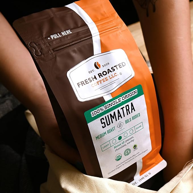 Fresh Roasted Coffee, Organic Sumatra | 100% Single Origin, USDA Organic, Kosher | Medium Roast 12