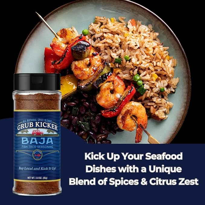 Grub Kicker Fish Taco Seasoning Baja Blend - 3 oz Bottle - Taco Seasoning Mix Spice for Seafood