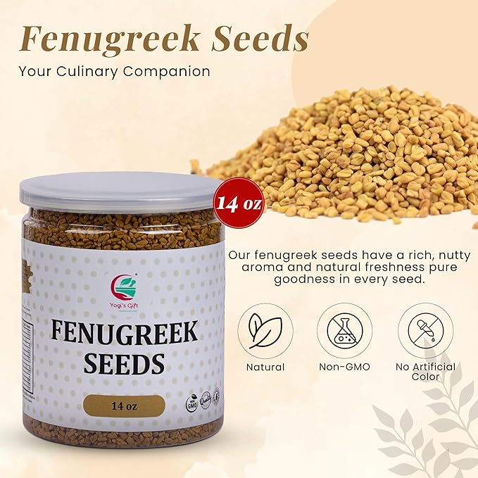 Fenugreek Seeds 14oz, 100% Pure & Natural Methi Seeds, Premium Quality, fenogreco en semillas, For