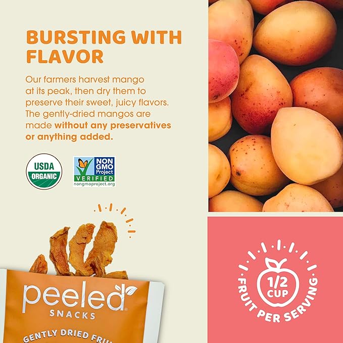 Peeled Snacks Organic Dried Fruit ??Healthy, Vegan Snacks for On-the-Go Lunch and More Mango 2.8 Oz