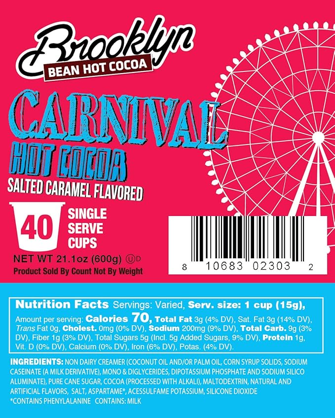 Brooklyn Beans Carnival Chocolate Salted Caramel Hot Cocoa Pods, Compatible with K Cup Brewers