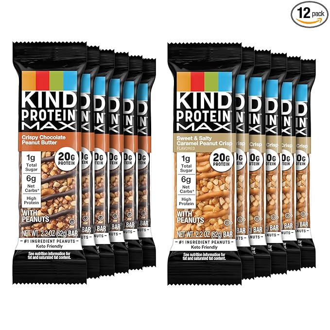 KIND Protein MAX Variety Pack, High Protein Bars, Keto Snacks, 1g Sugar, 20g Protein, (6) Crispy