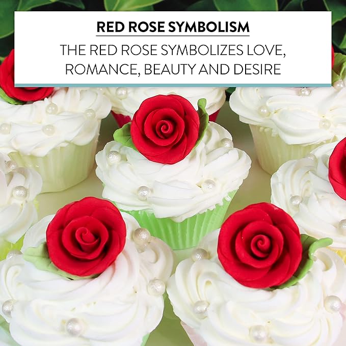 Global Sugar Art Premium Wedding & Party Edible Rose Cake & Cupcake Sugar Flowers, Red, 24 Count