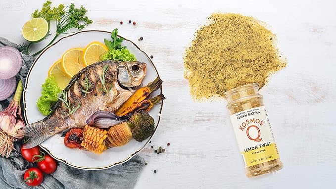Kosmos Q Lemon Twist Seasoning, Zesty Lemon Pepper Spice Mix for Chicken, Fish, Veggies & More