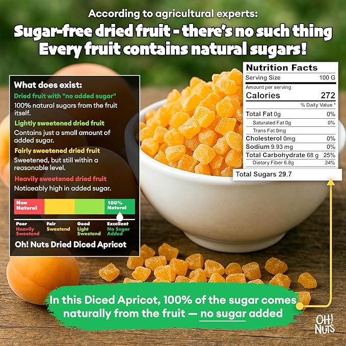 Oh! Nuts Dried Apricot - 1 lb - Dried Fruit Diced - No Sugar Added - Dehydrated Fruit Bites
