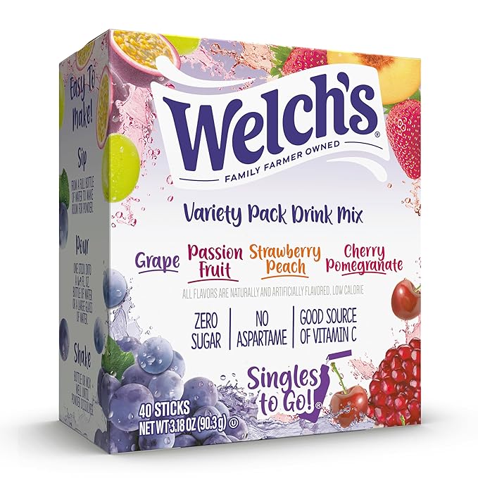 Welch's Singles To Go Variety Pack, Watertok Powdered Drink Mix, Includes 4 Flavors, Grape, Passion