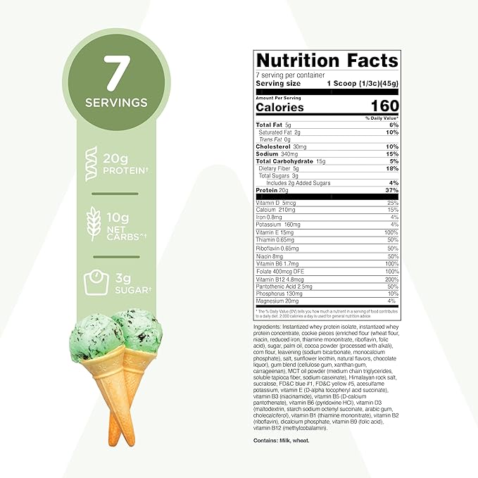 TransformHQ Meal Replacement Shake Powder 7 Servings (Mint Chocolate Chip) - 20G Protein per