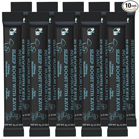 Sleep Boost with Kava Organic mushroom Instant Coffee - 10 x 9g Packets - Healthy Coffee